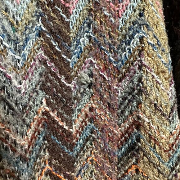 Vintage 90s Casalana Grandpa Sweater Chunky Knit Rainbow Chevron V Neck Medium - Picture 8 of 11